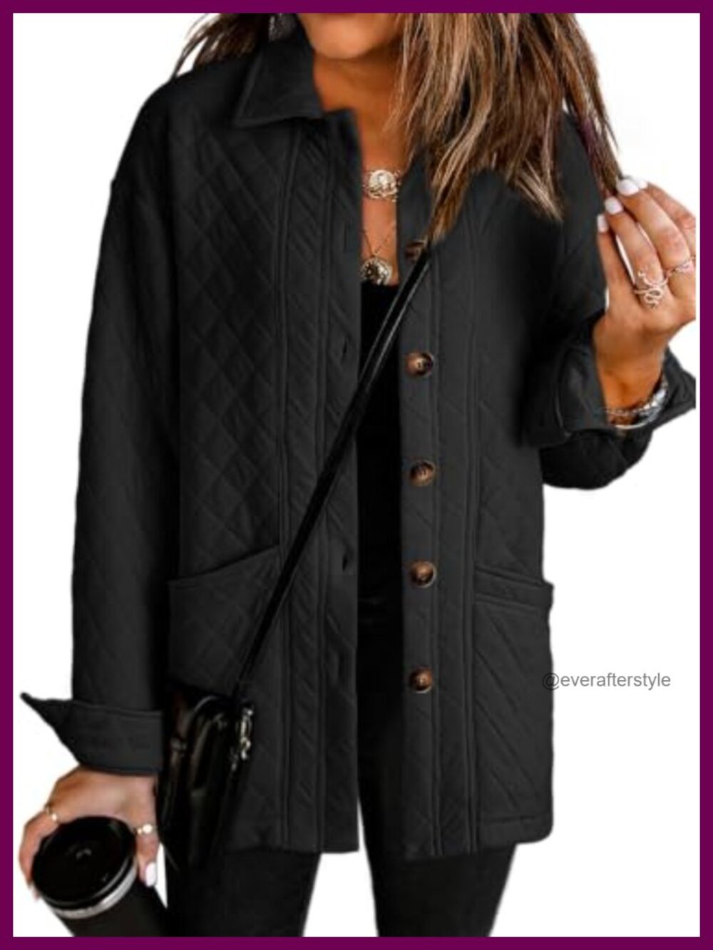 Quilted Jacket Button Down Collared Long Sleeve Casual Coat with Pockets